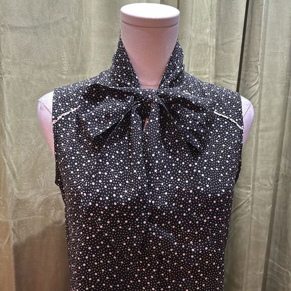 Miss Wu Black and White Polka Dot Sleeveless bow Top, US2 - Picture 2 of 9